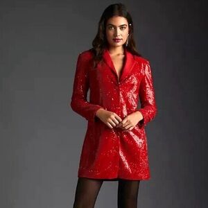 NWT Anthropologie Maeve Red Sequin Blazer Dress